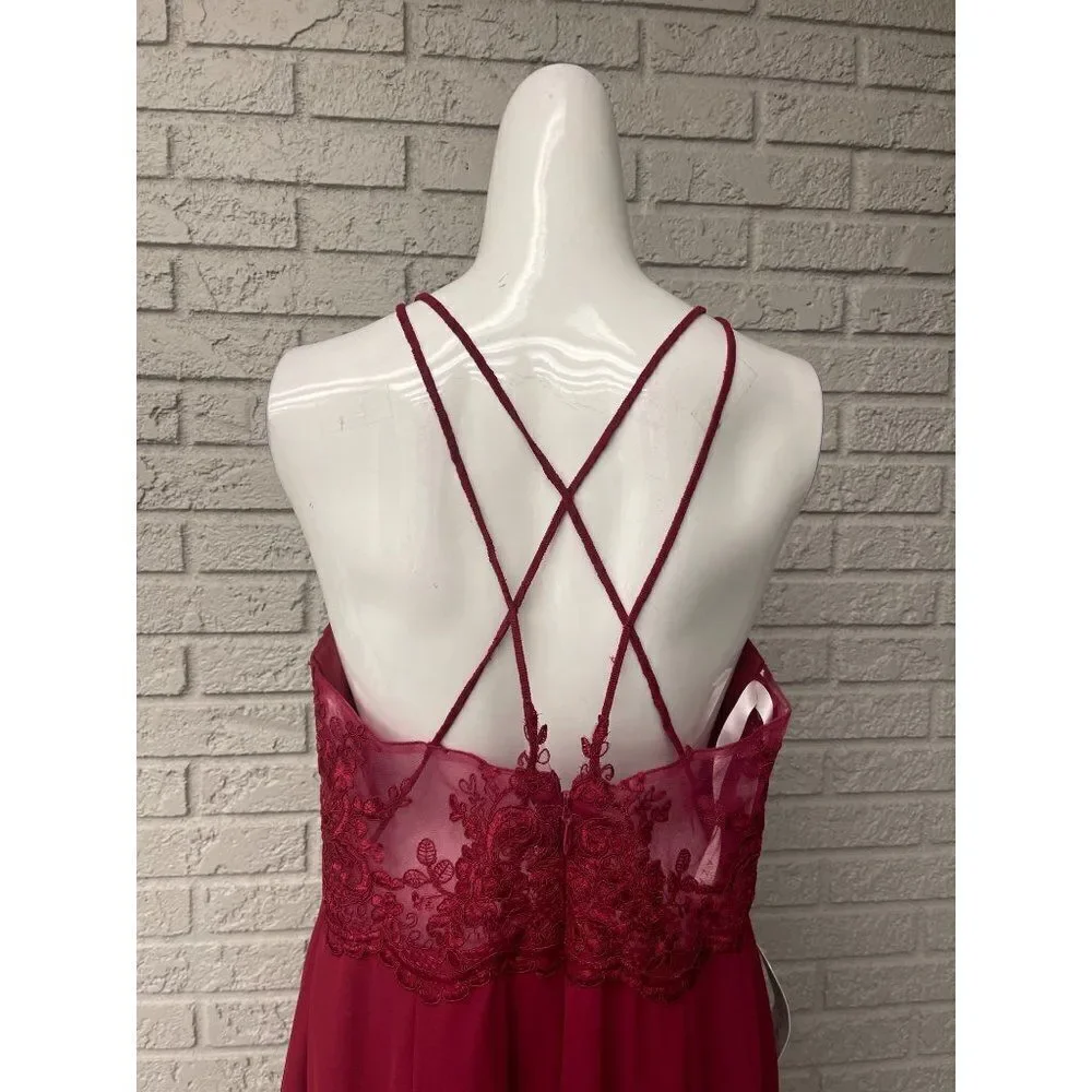 NWT Azazie Burgundy Bonnie Allure Halter Bridesmaid Dress Size 14 - Picture 10 of 16